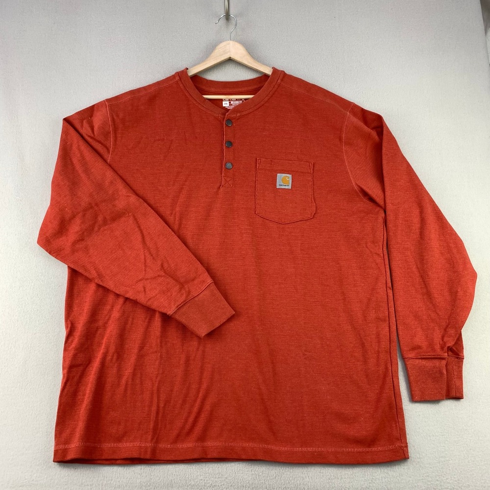 Carhartt Henley Shirt Mens 2XL Burnt Orange Long Sleeve Heavy Cotton Blend